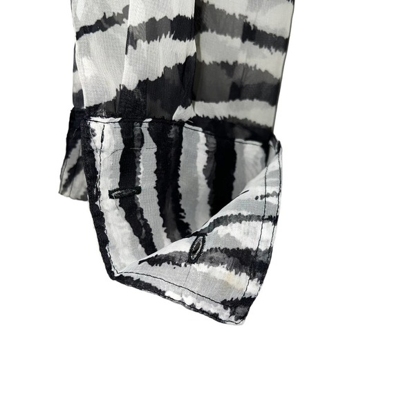 C'EST DUO Black Label Black & White Zebra Print Sheer Jacket Pleat Accents MED - Picture 7 of 11